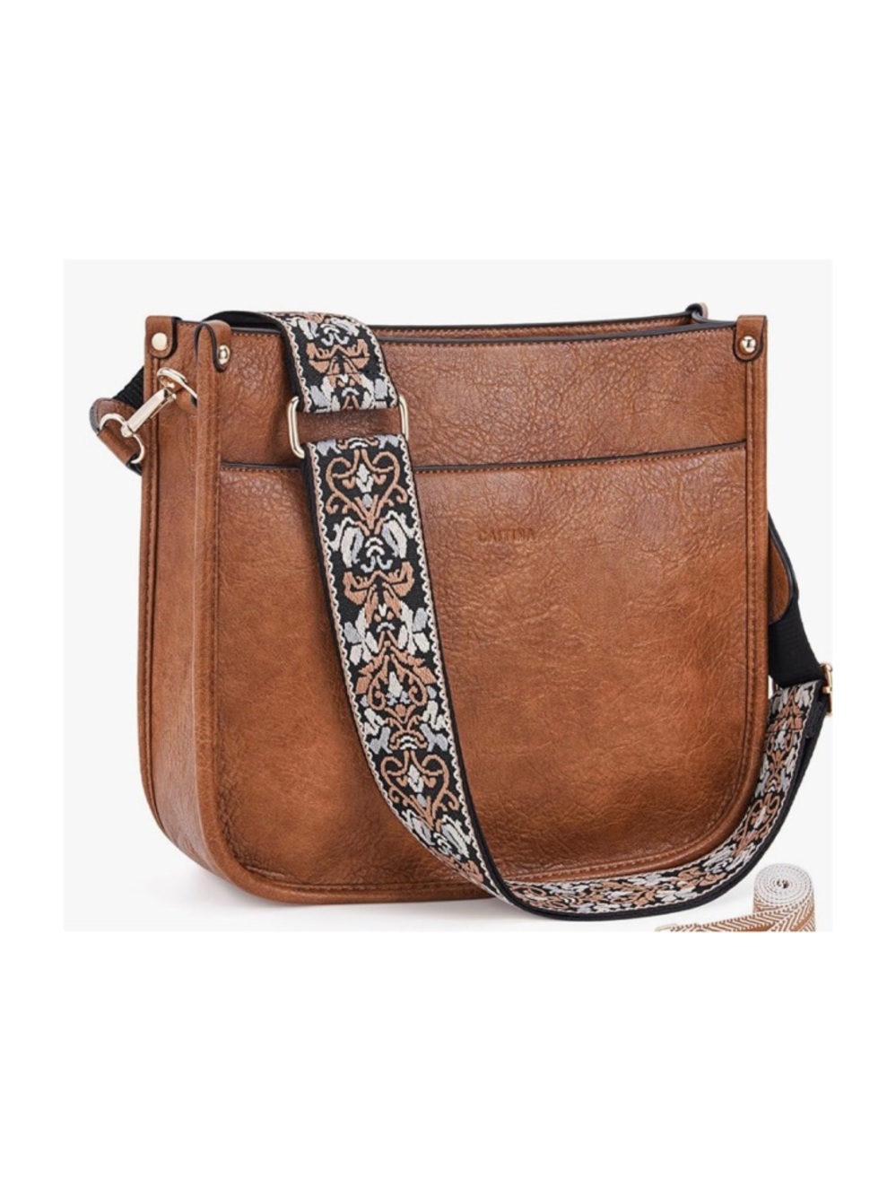 Caitina Brown Vegan Leather Crossbody Bag w/ Adjustable Strap